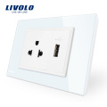 Livolo Vidrio templado Panel de vidrio blanco / negro Toma de corriente de EE. UU. Con cargador USB VL-C9C1US1U-11/12